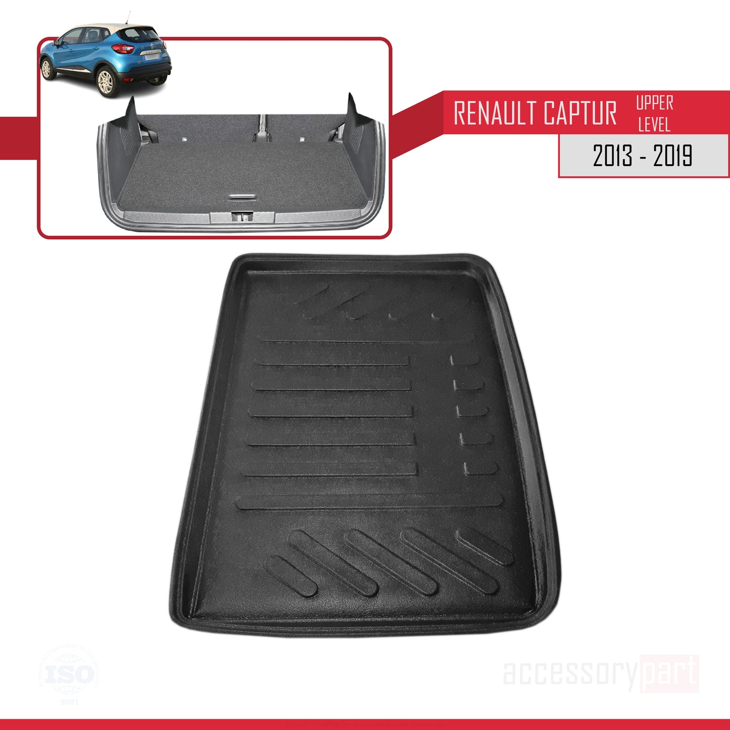Compatible avec Renault Captur (J87) 2013-2019 Flexible Tapis de Coffre Plancher de Chargement Noir