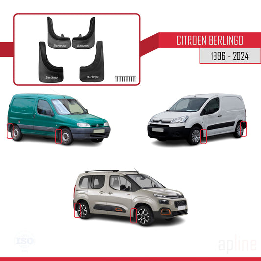 Compatible with Citroen Berlingo 1996 Mudguards Vehicle Front Rear Set 4 Pcs Black
