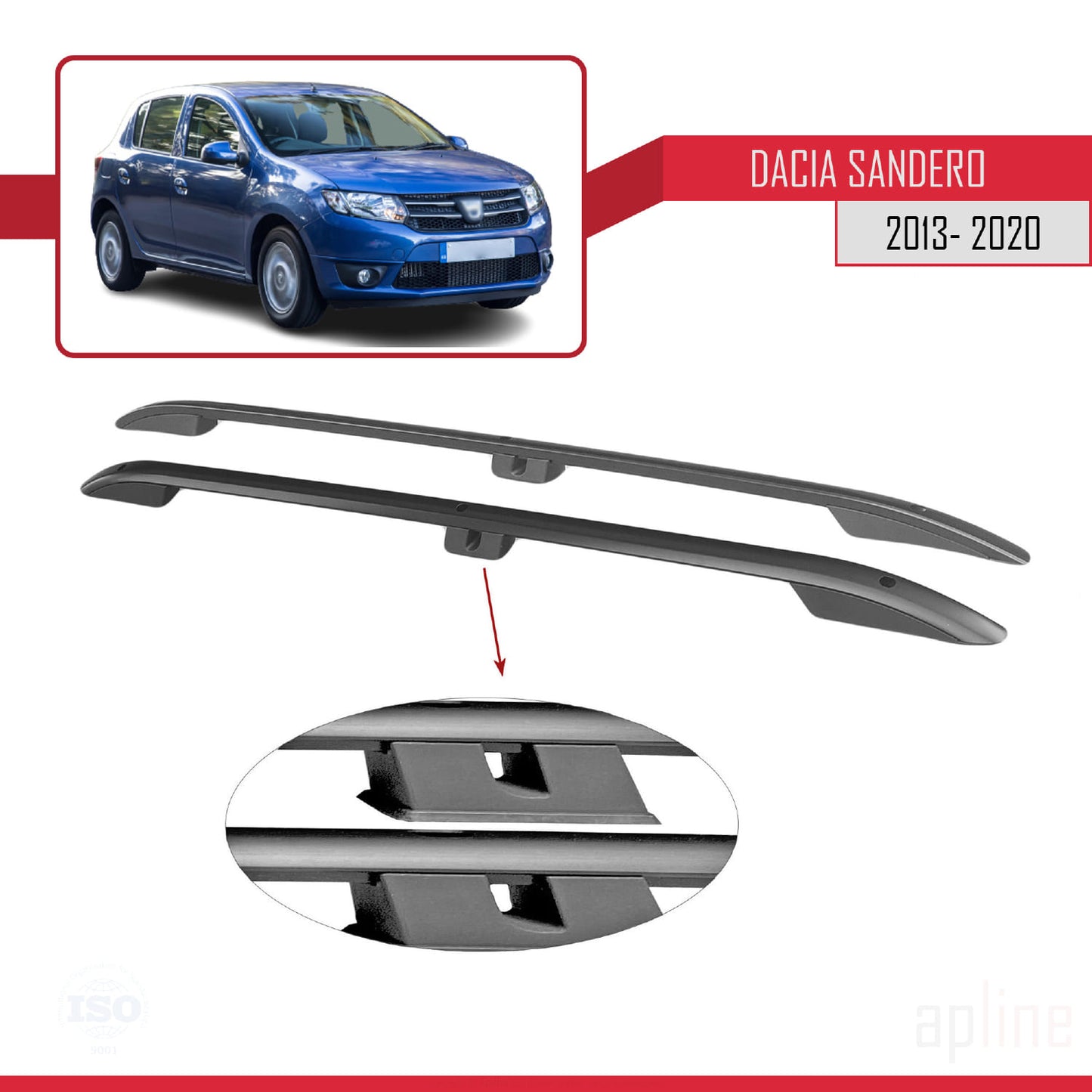 Compatible avec Dacia Sandero 2 (B52) 2013-2020 (Empattement Court L1/H1) Rails de Toit Porte-bagages sur le Toit (Modèle Adhésif) Noir