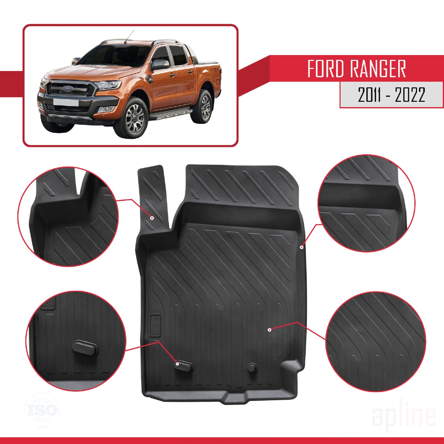 Compatible with Ford Ranger (P375) 2011-2022 4D Car mats Black