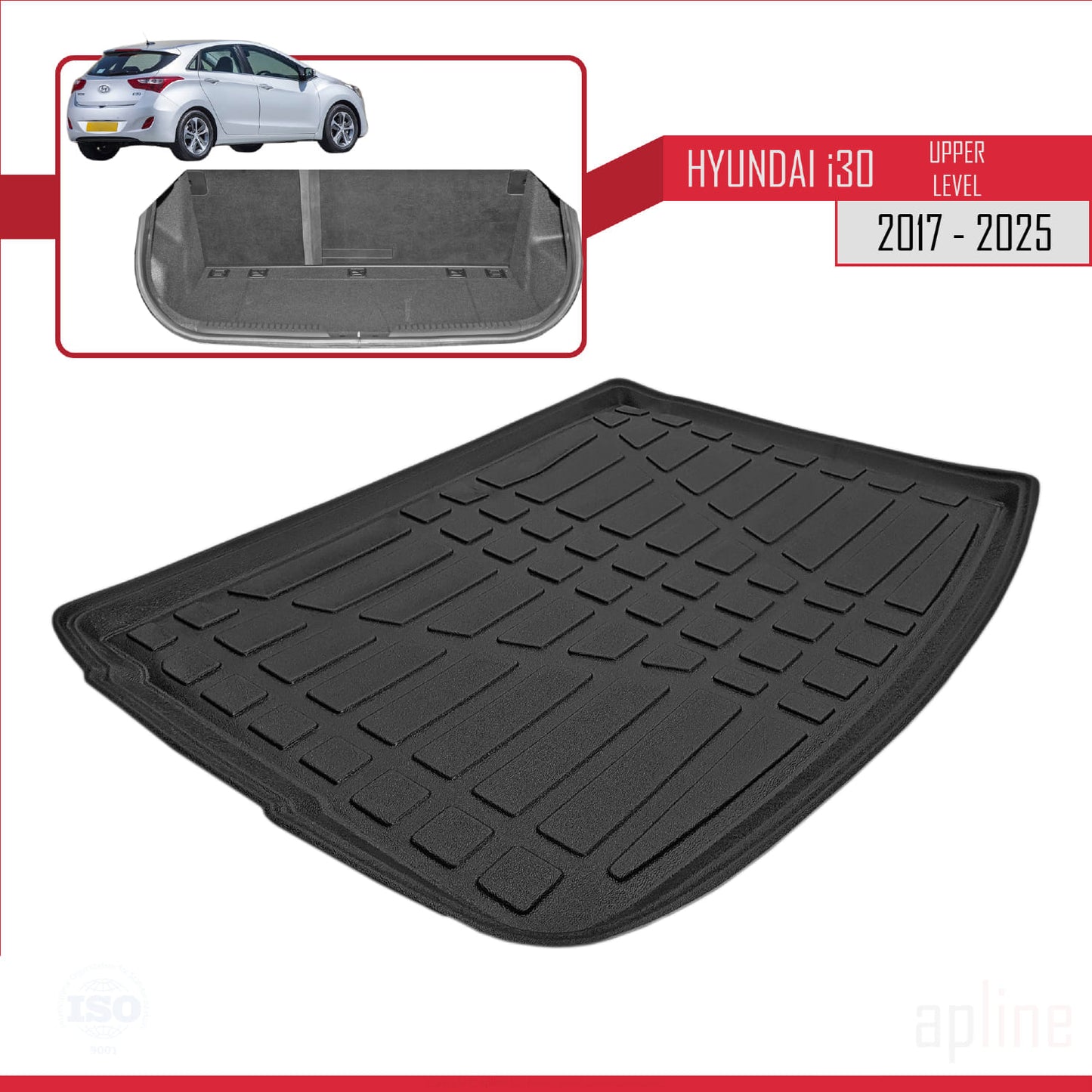 Compatible avec Hyundai i30 3 (PD) 2017-2025 Flexible Tapis de Coffre Plancher de Chargement Supérieur Noir