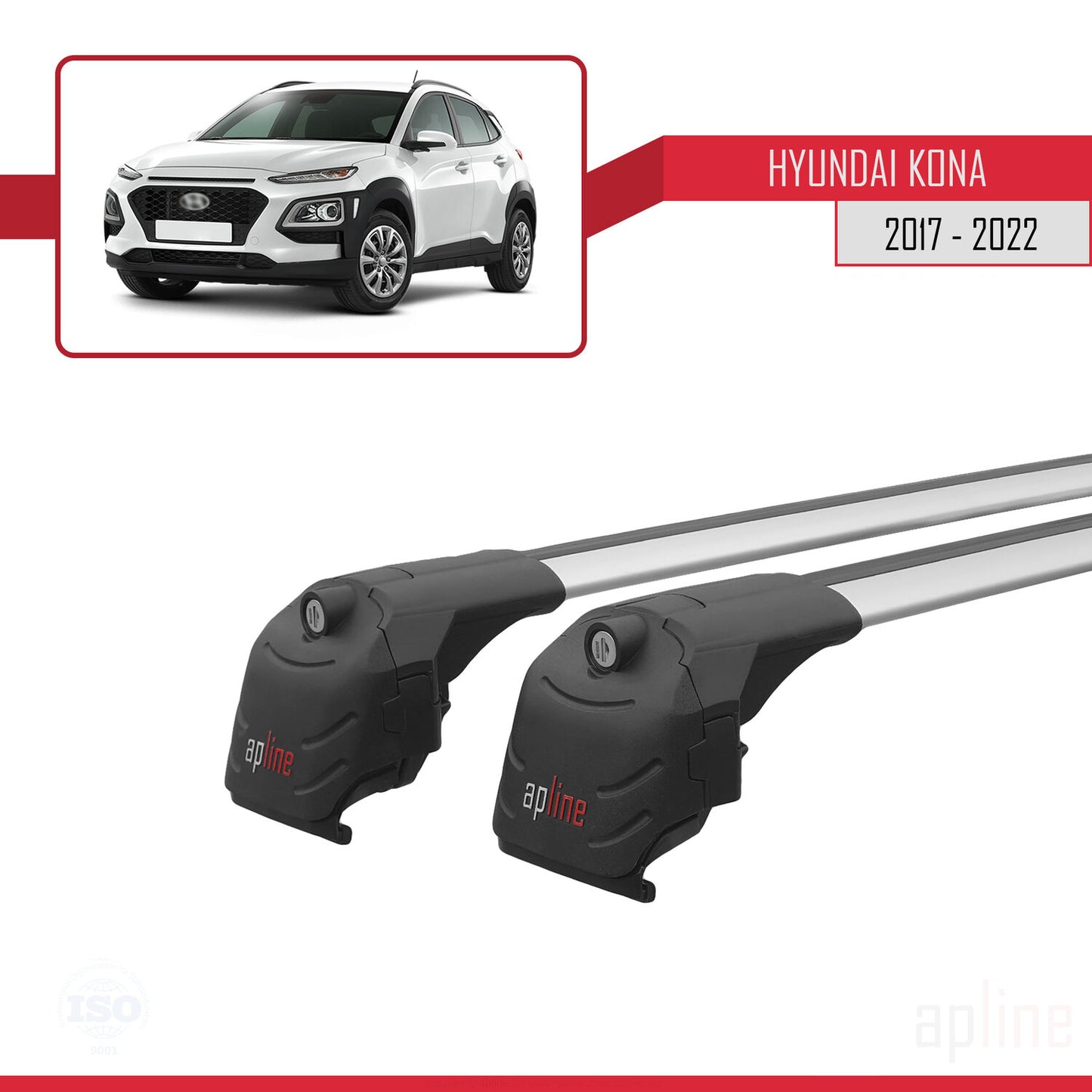 Compatible with Hyundai Kona (OS) 2017-2022 ACE-2 Car Roof Rack Cross Bar Grey Aluminium 2 Bars