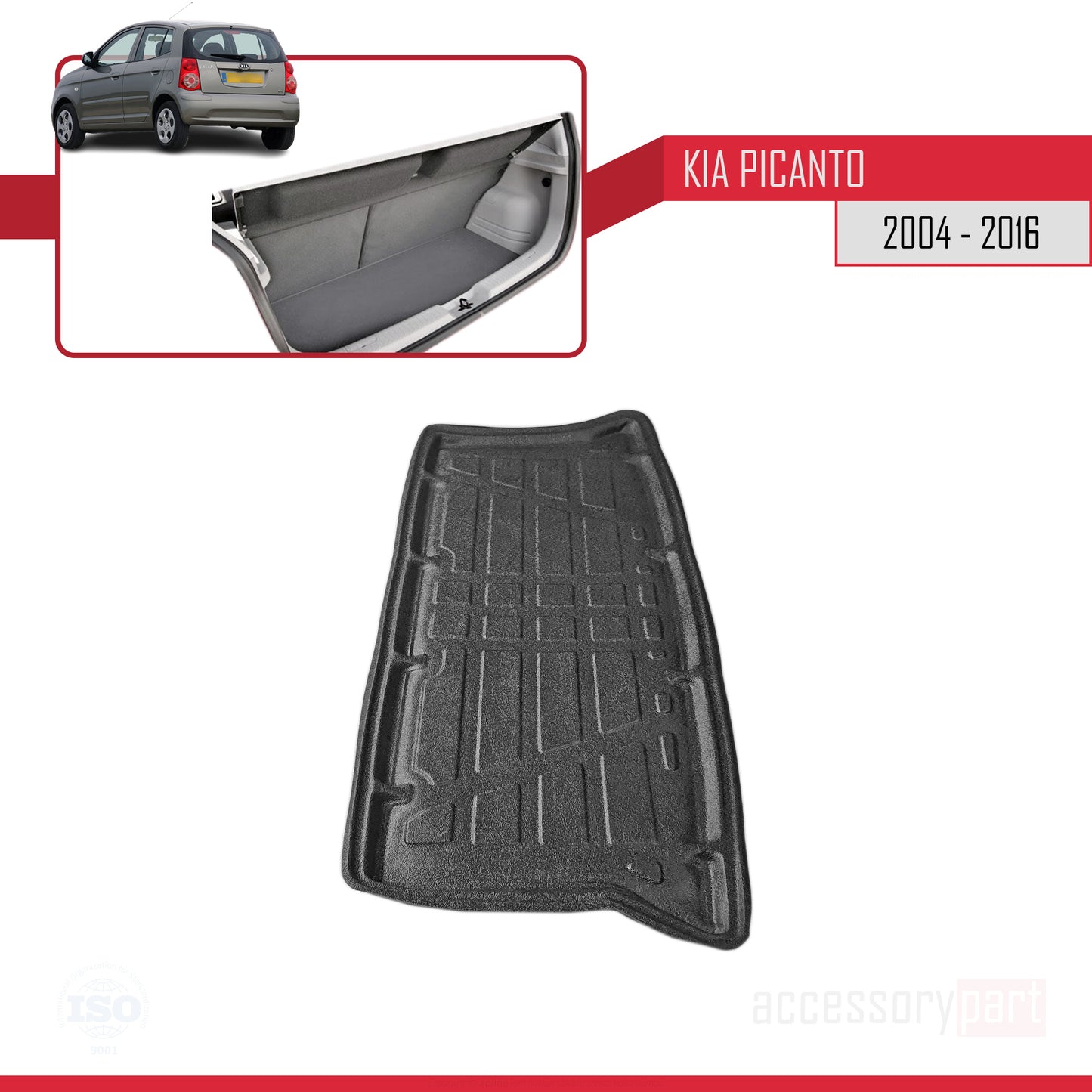 Trunk Mats for Kia Picanto 2004-2016 Flexible Cargo Liner BLACK