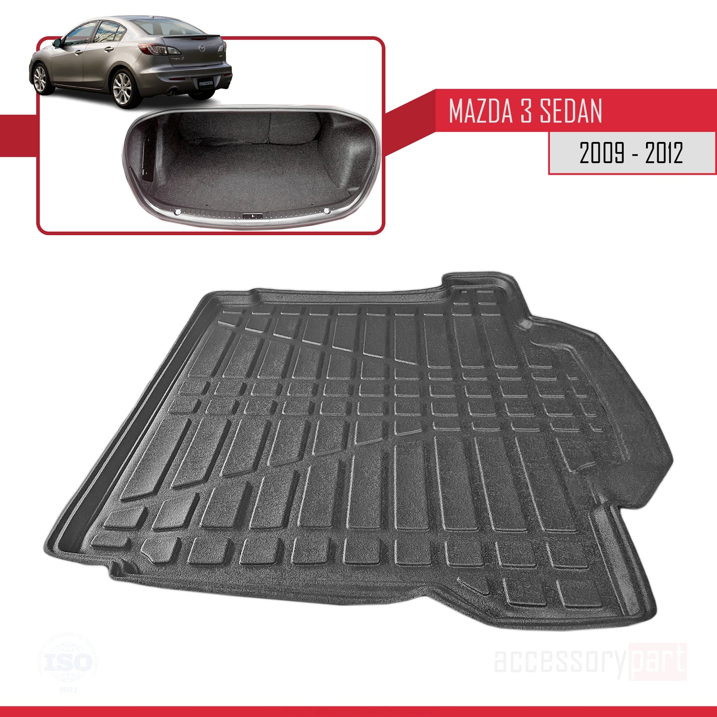 Compatible avec Mazda 3 II (BL) Berline 2009-2012 Flexible Tapis de Coffre Plancher de Chargement Noir