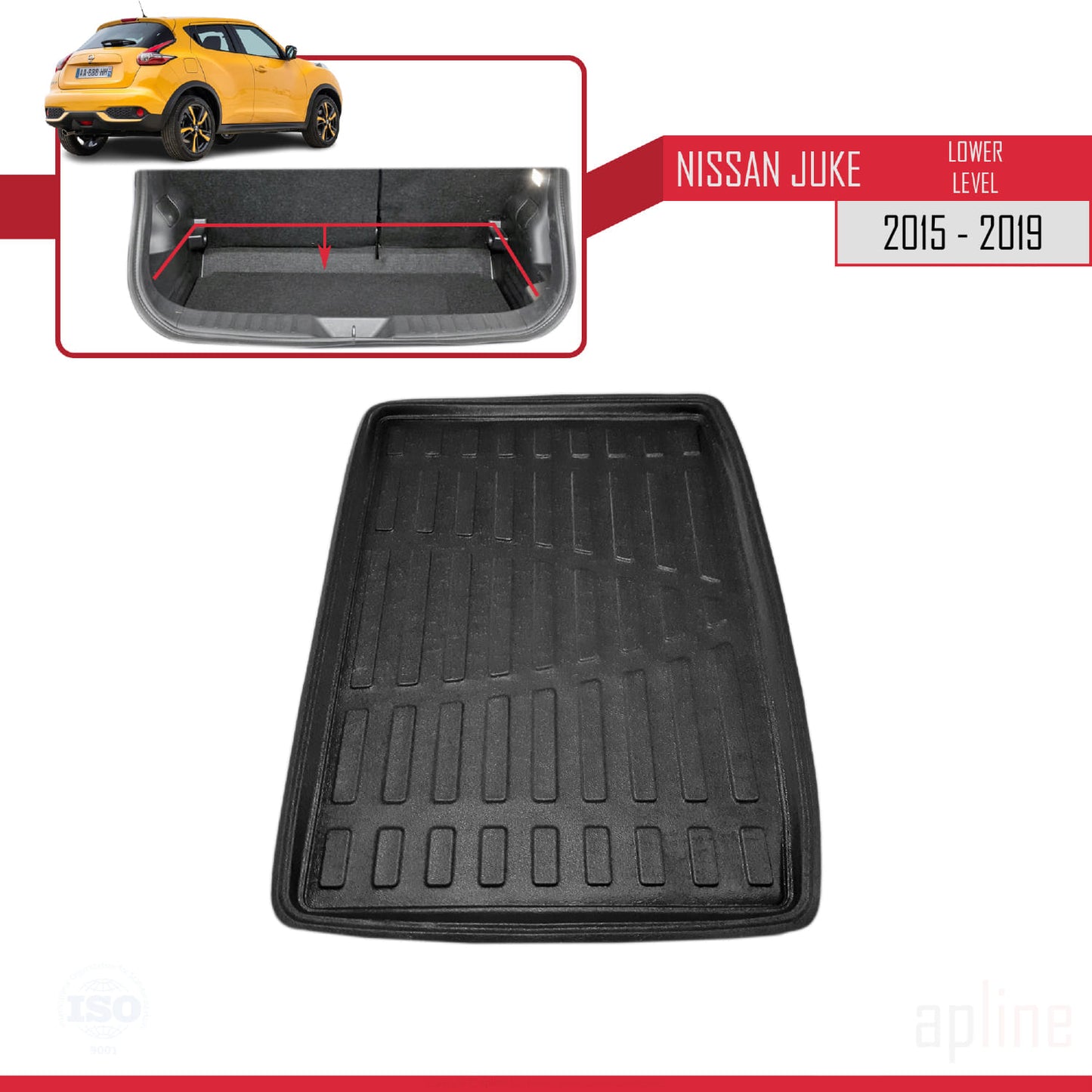 Compatible avec Nissan Juke (F15) Post-Facelift 2015-2019 Flexible Tapis de Coffre Plancher de Chargement Inférieur Noir
