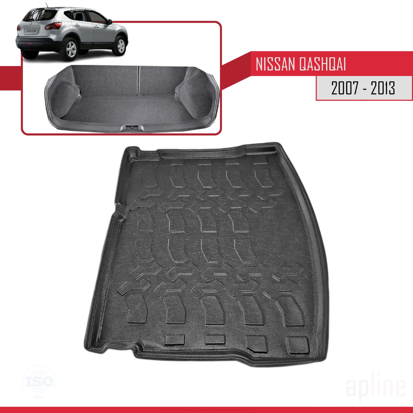 Compatible avec Nissan Qashqai (J10) 2007-2013 Flexible Tapis de Coffre Plancher de Chargement Noir