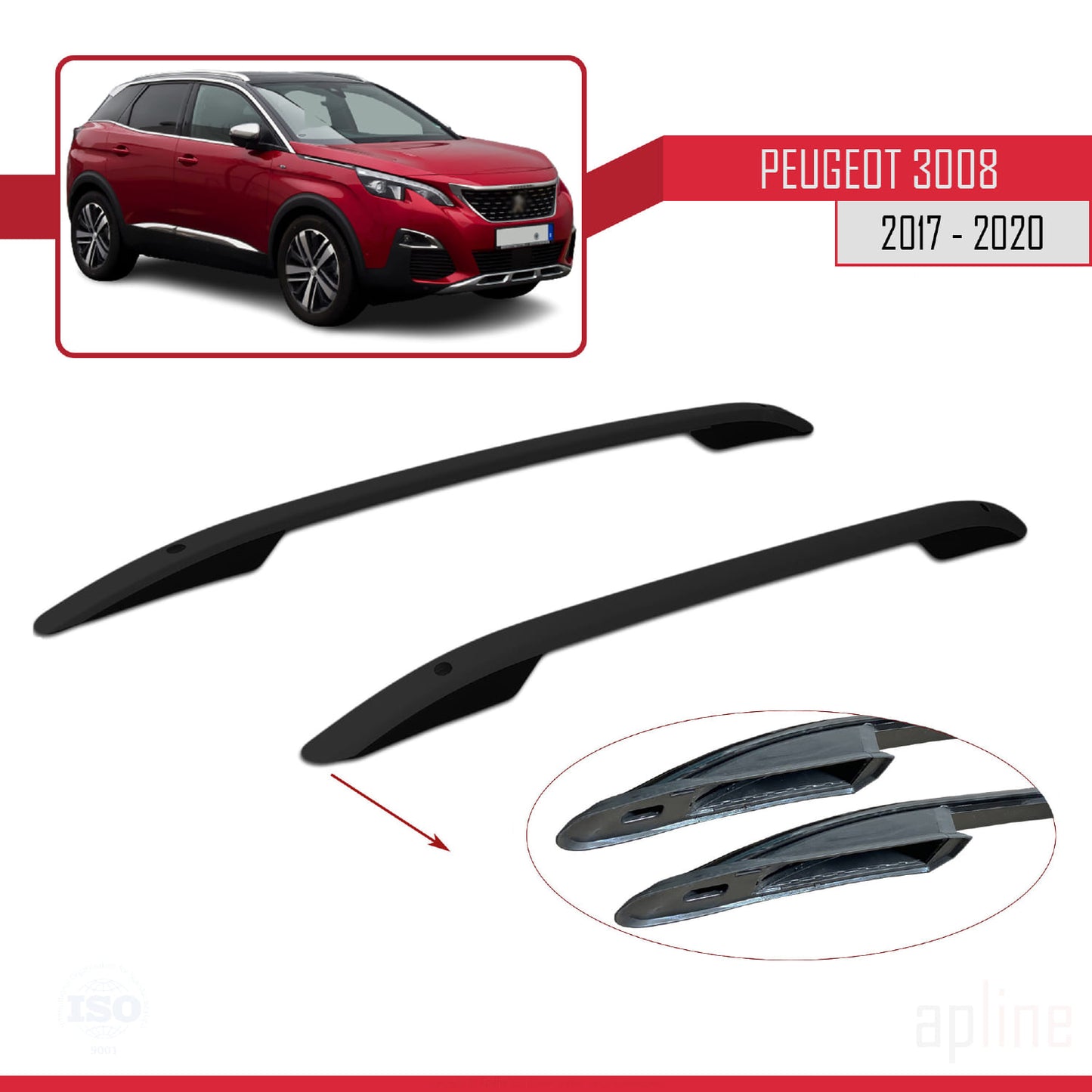 Compatible avec Peugeot 3008 II (P84) Pre-Facelift 2017-2020 (Empattement Court L1/H1) Rails de Toit Porte-bagages sur le Toit (Modèle Adhésif) Noir