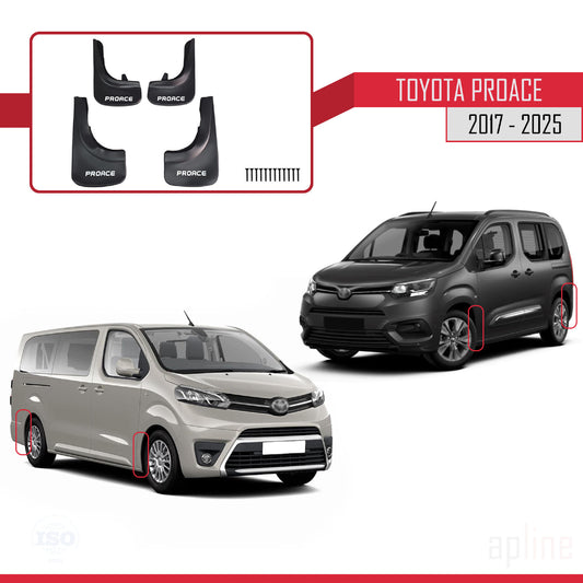 Compatible with Toyota Proace 2017-2025 Mudguards Vehicle Front Rear Set 4 Pcs Black