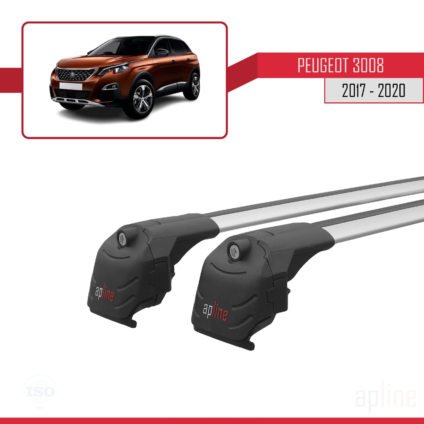 Compatible avec Peugeot 3008 II (P84) Pre-Facelift 2017-2020 ACE-2 Barres de Toit Railing Porte-Bagages de Voiture Gris Aluminium 2 Barres