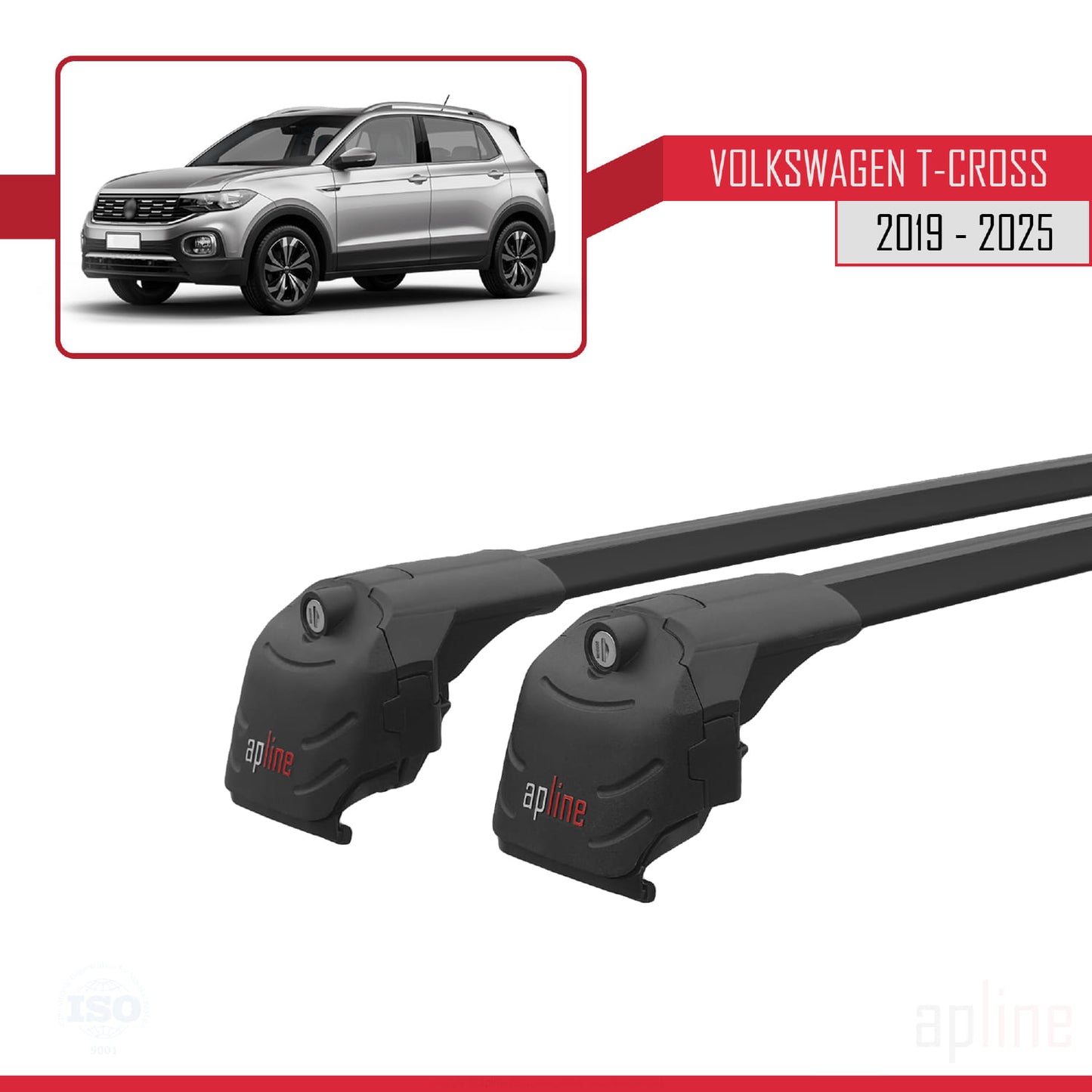 Compatible avec Volkswagen T-Cross (C11) 2019-2025 ACE-2 Barres de Toit Railing Porte-Bagages de Voiture Noir Aluminium 2 Barres