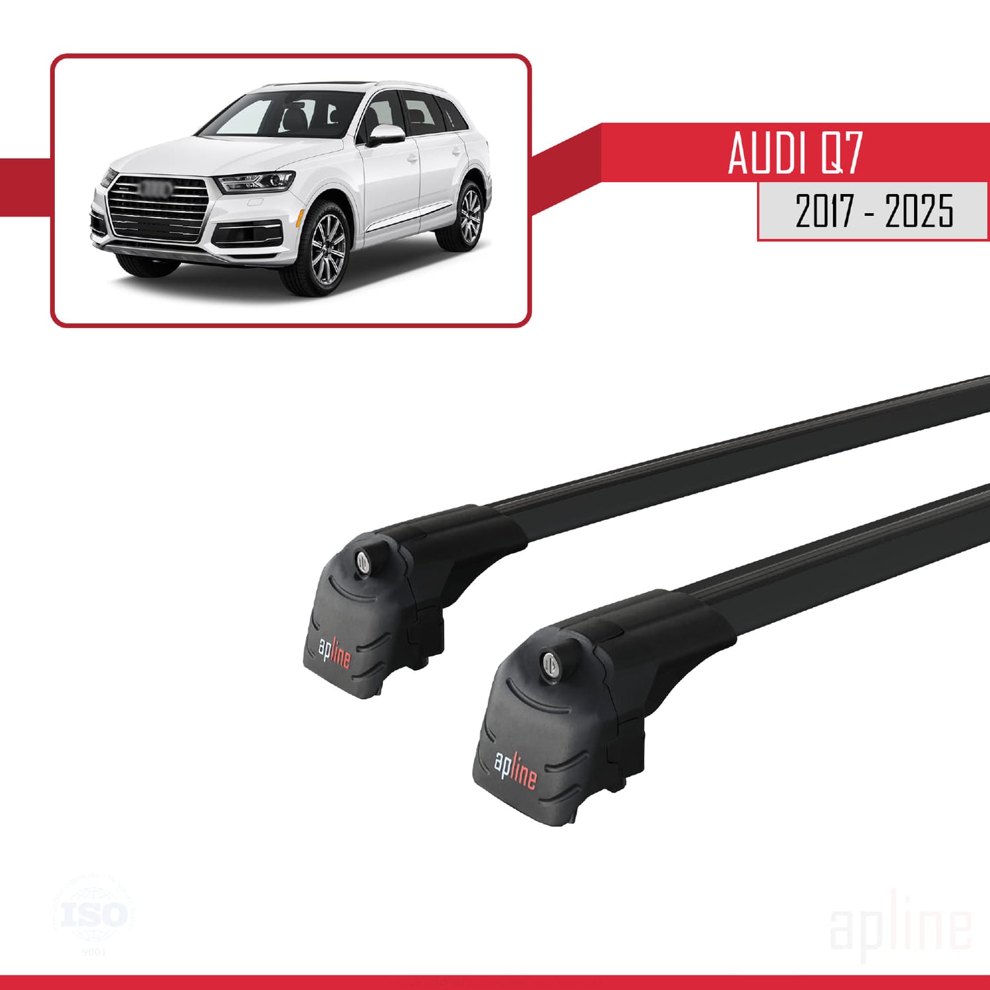 Compatible avec Q7 (4M) 2016-2025 ACE-2 Barres de Toit Railing Porte-Bagages de Voiture Noir Aluminium 2 Barres