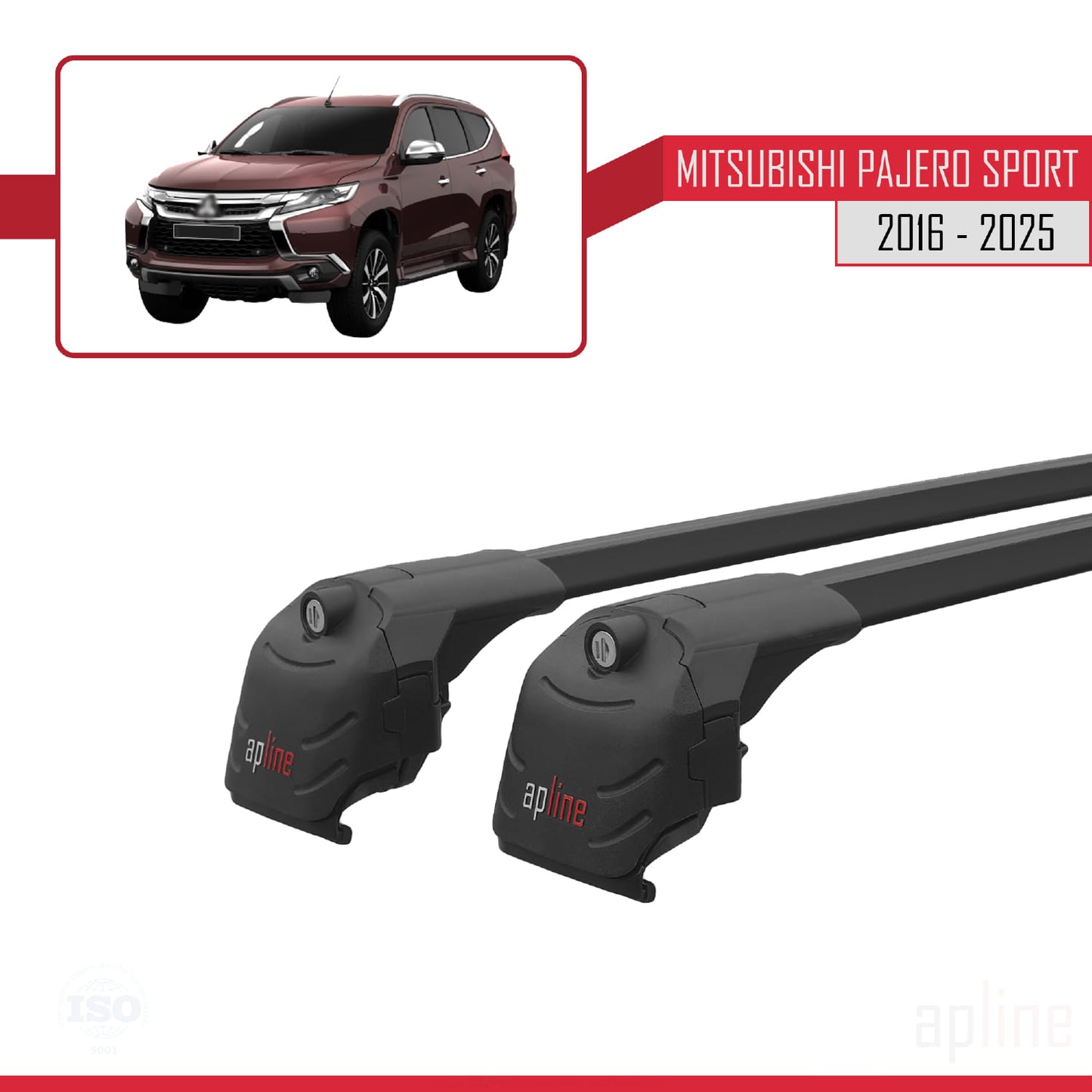 Compatible avec Mitsubishi Pajero Sport 3 2016-2025 ACE-2 Barres de Toit Railing Porte-Bagages de Voiture Noir Aluminium 2 Barres