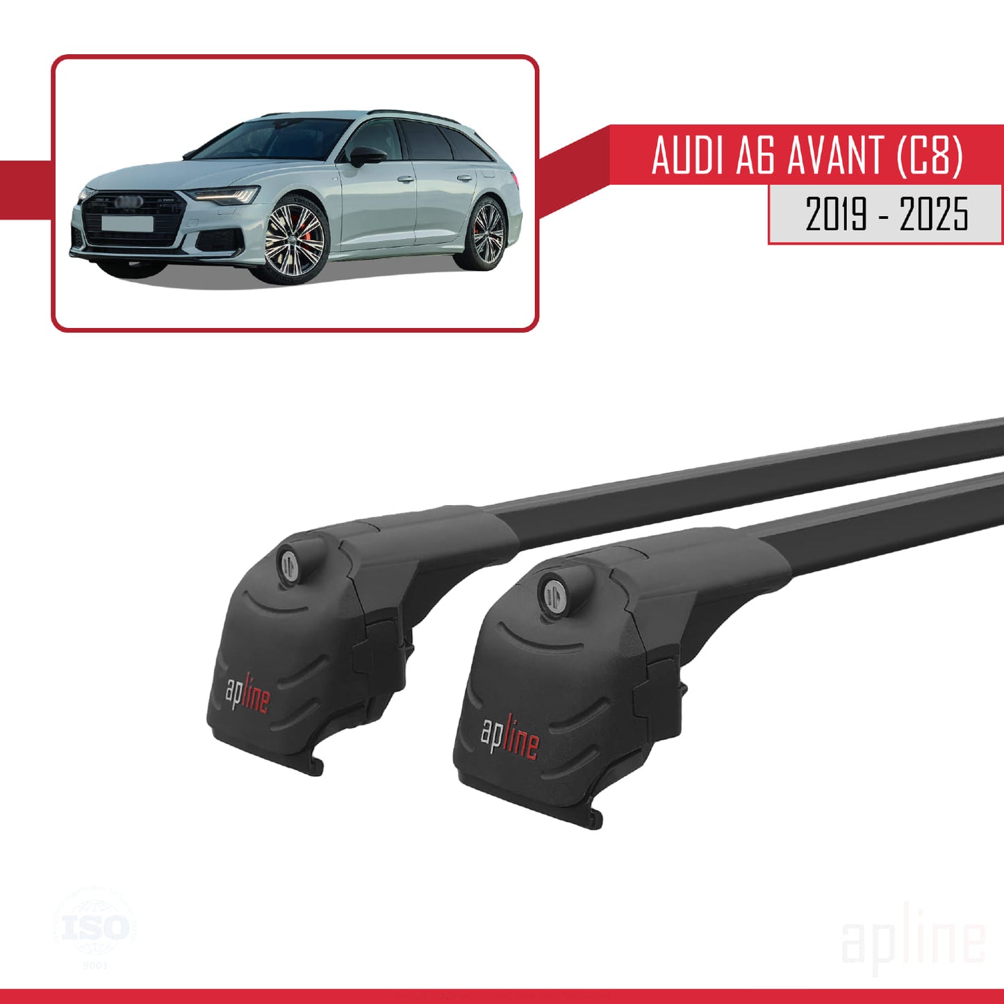 Compatible avec A6 (C8) Avant 2019-2025 ACE-2 Barres de Toit Railing Porte-Bagages de Voiture Noir Aluminium 2 Barres