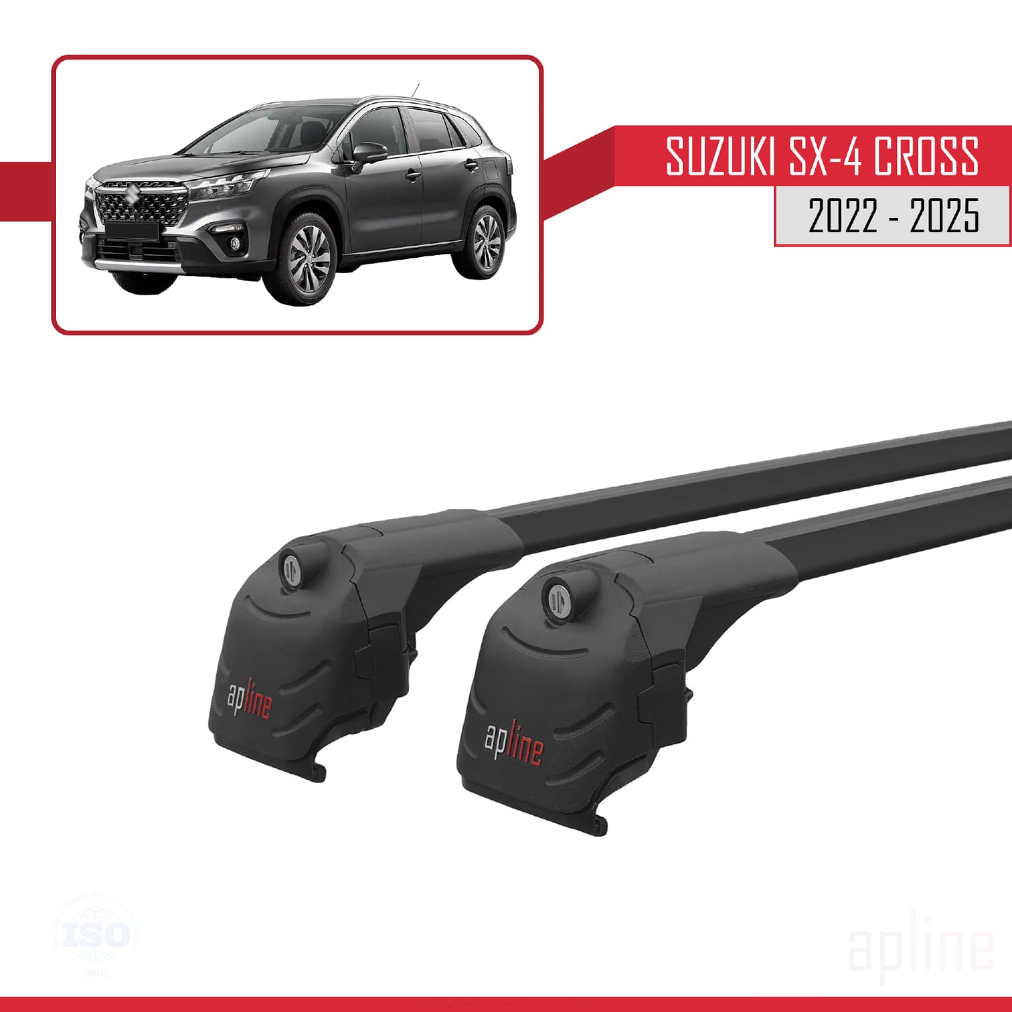 Compatible avec Suzuki SX4 S-Cross 4 (JY) 2022-2025 ACE-2 Barres de Toit Railing Porte-Bagages de Voiture Noir Aluminium 2 Barres
