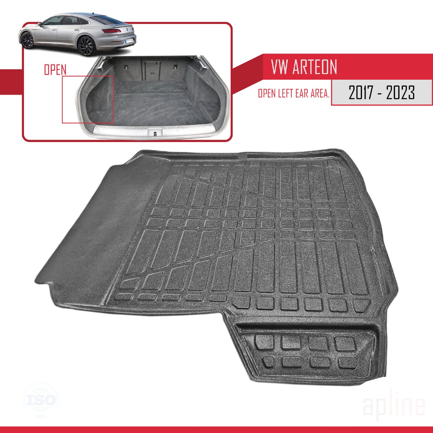 Compatible with Volkswagen Arteon (3H7) Sedan 2017-2023 Flexible Trunk Mats Cargo Liner Black