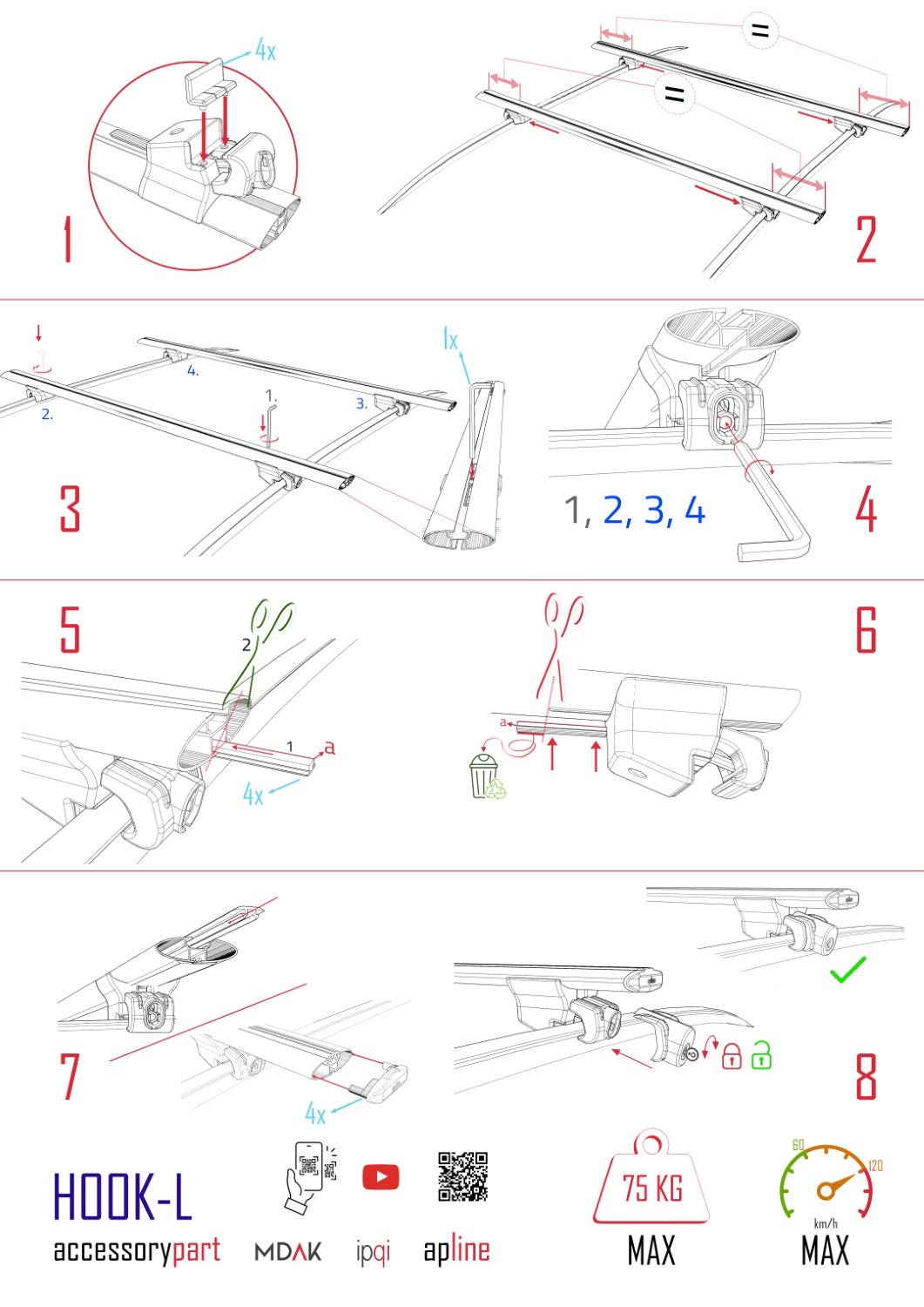 Compatible avec Mercedes Citan (W415) 2012-2021 HOOK Model Barres de Toit Railing Porte-Bagages de Voiture Noir Aluminium 2 Barres