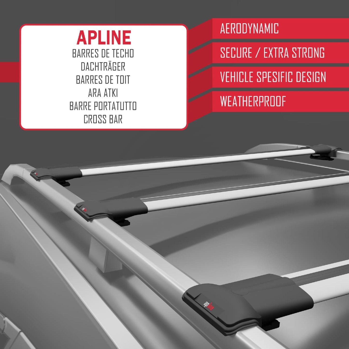 Compatible with Volvo V70 III 2008-2016 FLY Model Car Roof Rack Cross Bar Grey Aluminium 3 Bars