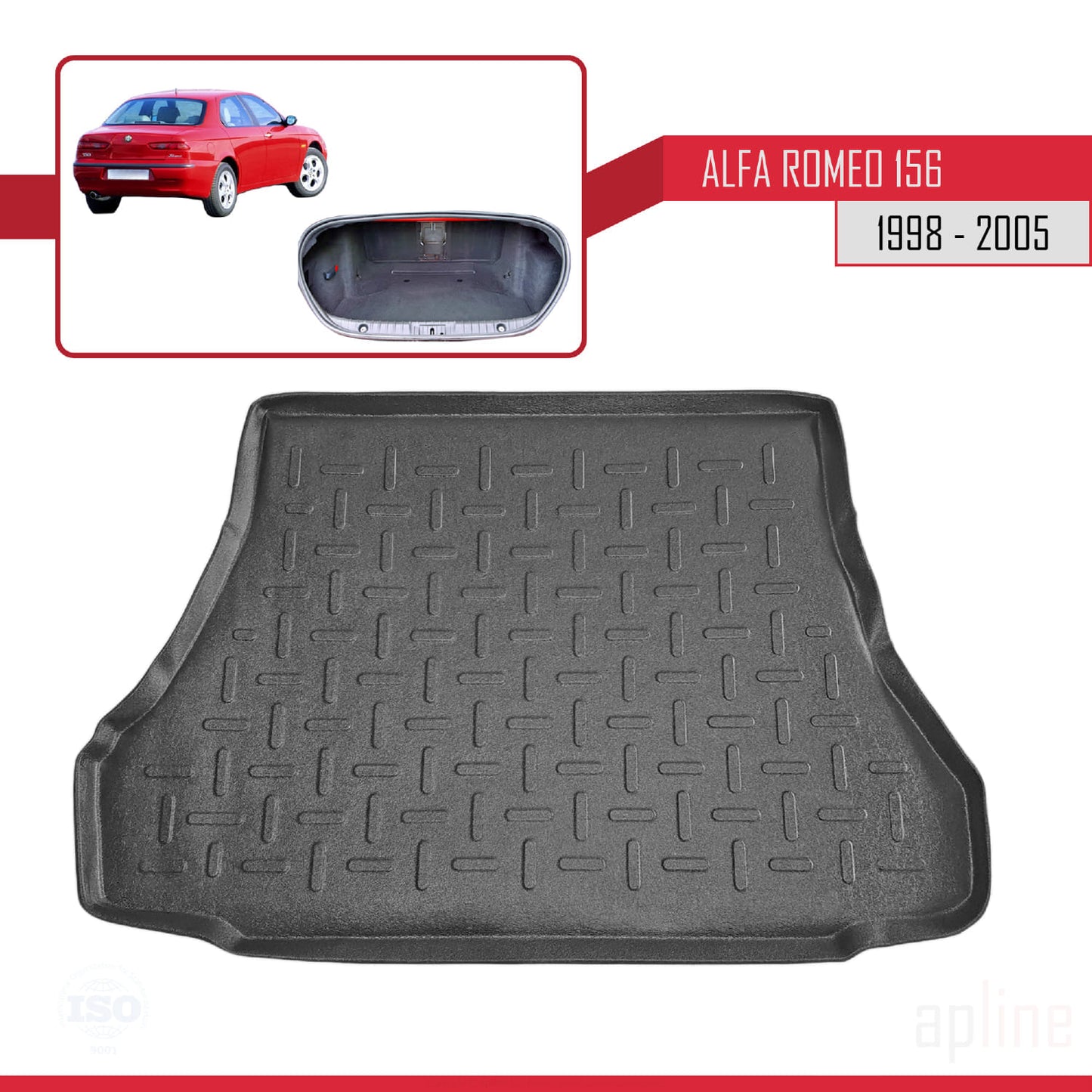 Compatible avec Alfa Romeo 156 (T932) Berline 1998-2005 Flexible Tapis de Coffre Plancher de Chargement Noir