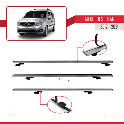 Compatible avec Mercedes Citan (W415) 2012-2021 BASIC Model Barres de Toit Railing Porte-Bagages de Voiture Gris Aluminium 2 Barres