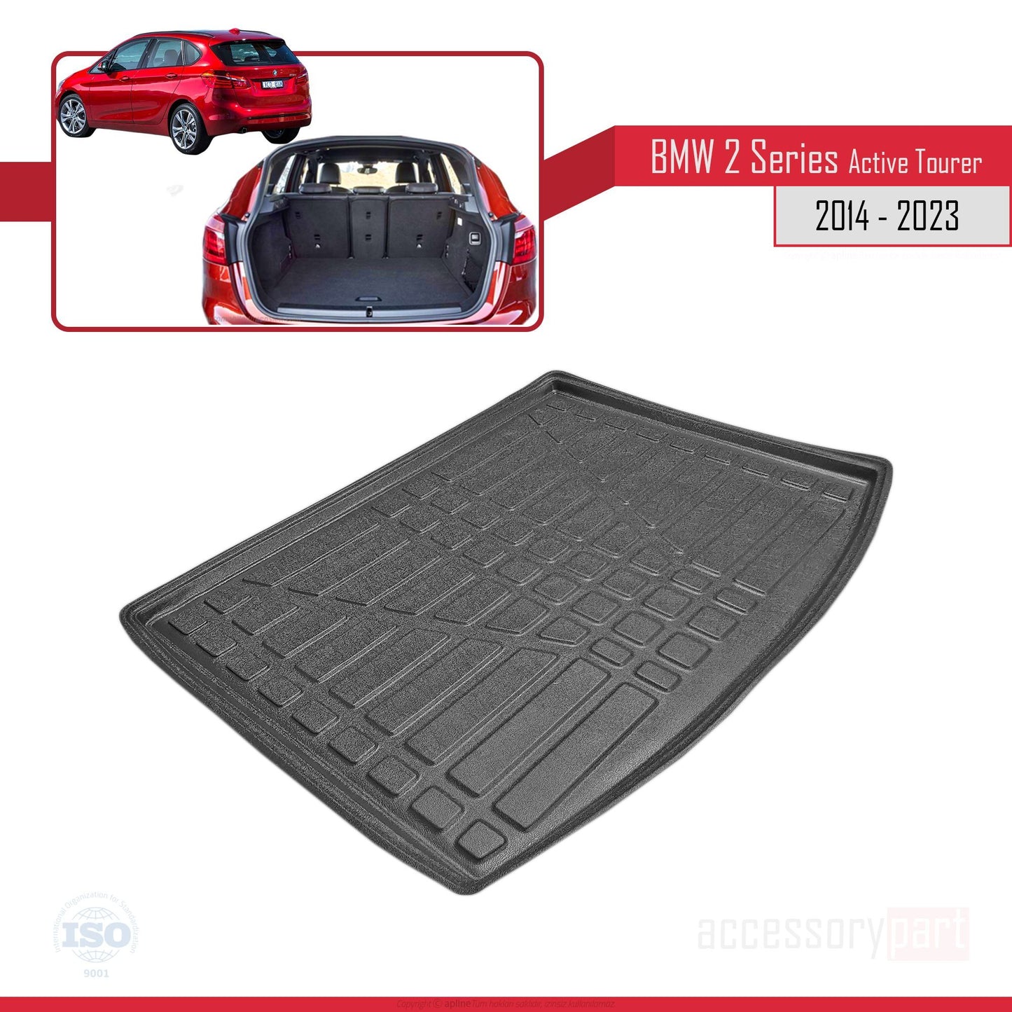 Compatible avec BMW Série 2 (F45) Active Tourer 2014-2021 Flexible Tapis de Coffre Plancher de Chargement Noir