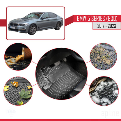 Compatible avec BMW Série 5 (G30) 2017-2023 4D Tapis de Voiture Noir