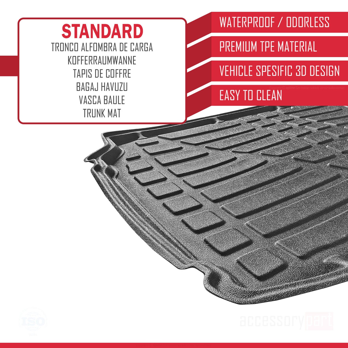Compatible with Ford Mondeo 4 (CD391) SW 2014-2022 Flexible Trunk Mats Cargo Liner Black
