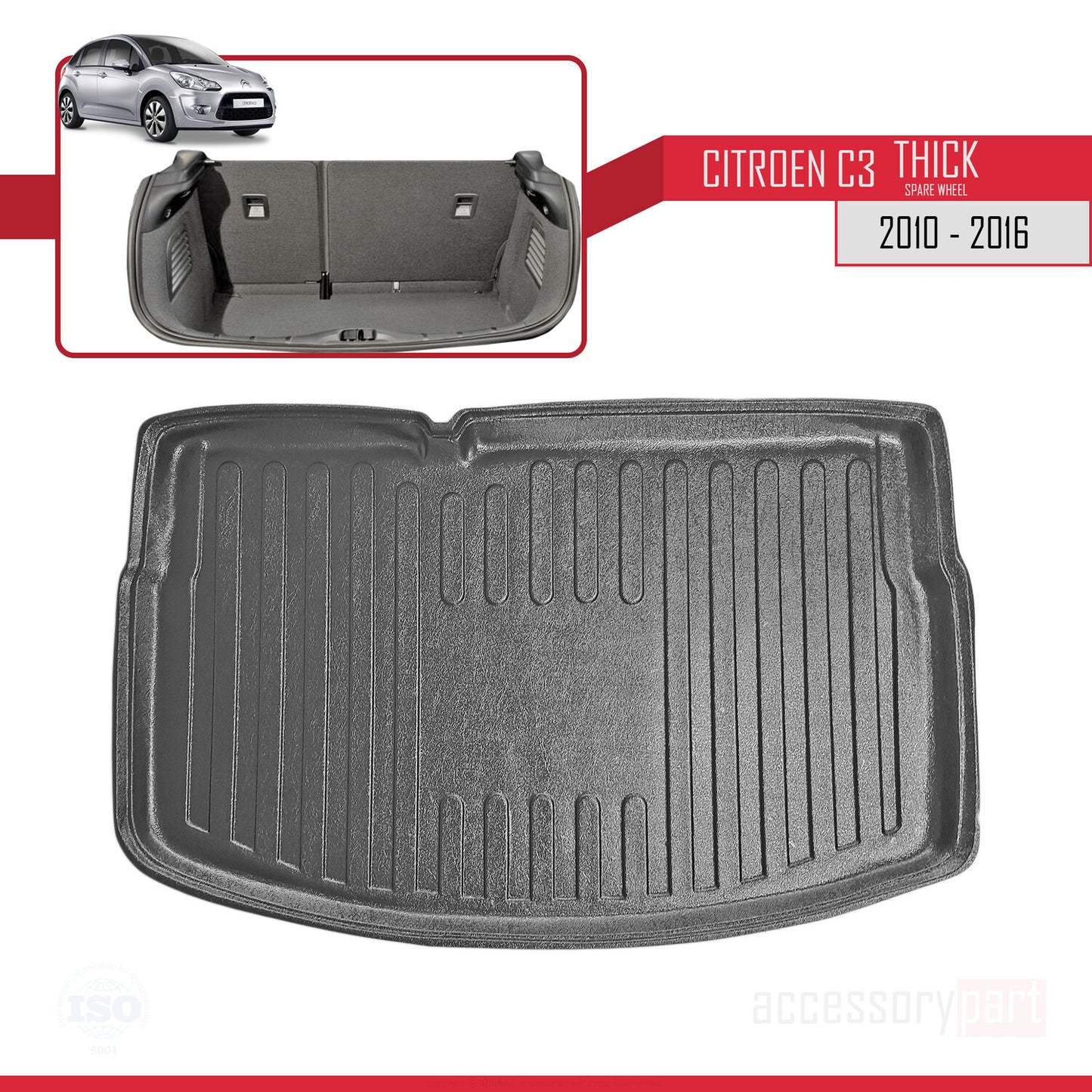 Compatible avec Citroen C3 Aircross Based Model 2010-2016 Flexible Tapis de Coffre Plancher de Chargement Noir