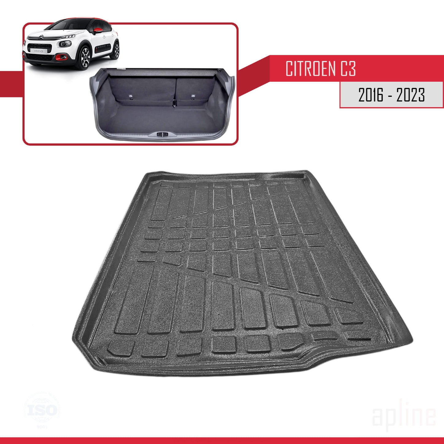 Compatible avec Citroen C3 III (SX/SY) 2016-2023 Flexible Tapis de Coffre Plancher de Chargement Noir