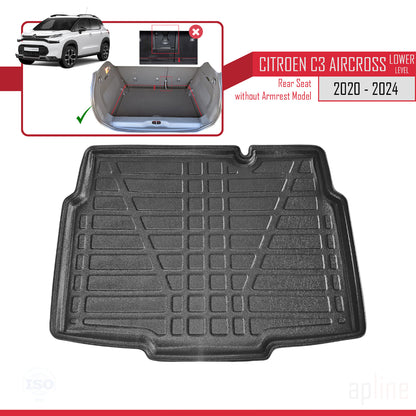 Trunk Mats for Citroen C3 AIRCROSS 2020-2024 Lower Position Flexible Cargo Liner BLACK