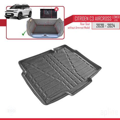 Trunk Mats for Citroen C3 AIRCROSS 2020-2024 Lower Position Flexible Cargo Liner BLACK