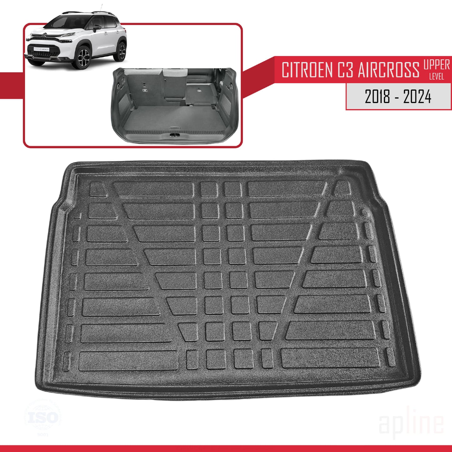 Compatible avec Citroen C3 Aircross (A88) 2018-2024 Flexible Tapis de Coffre Plancher de Chargement Supérieur Noir