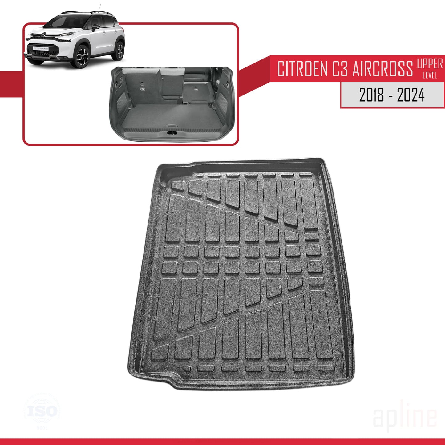 Compatible avec Citroen C3 Aircross (A88) 2018-2024 Flexible Tapis de Coffre Plancher de Chargement Supérieur Noir