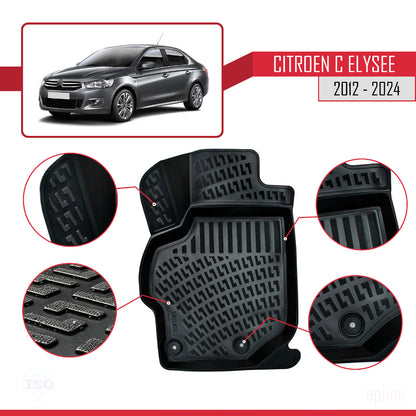 Compatible avec Citroen C-Elysee 2012-2024 4D Tapis de Voiture Noir