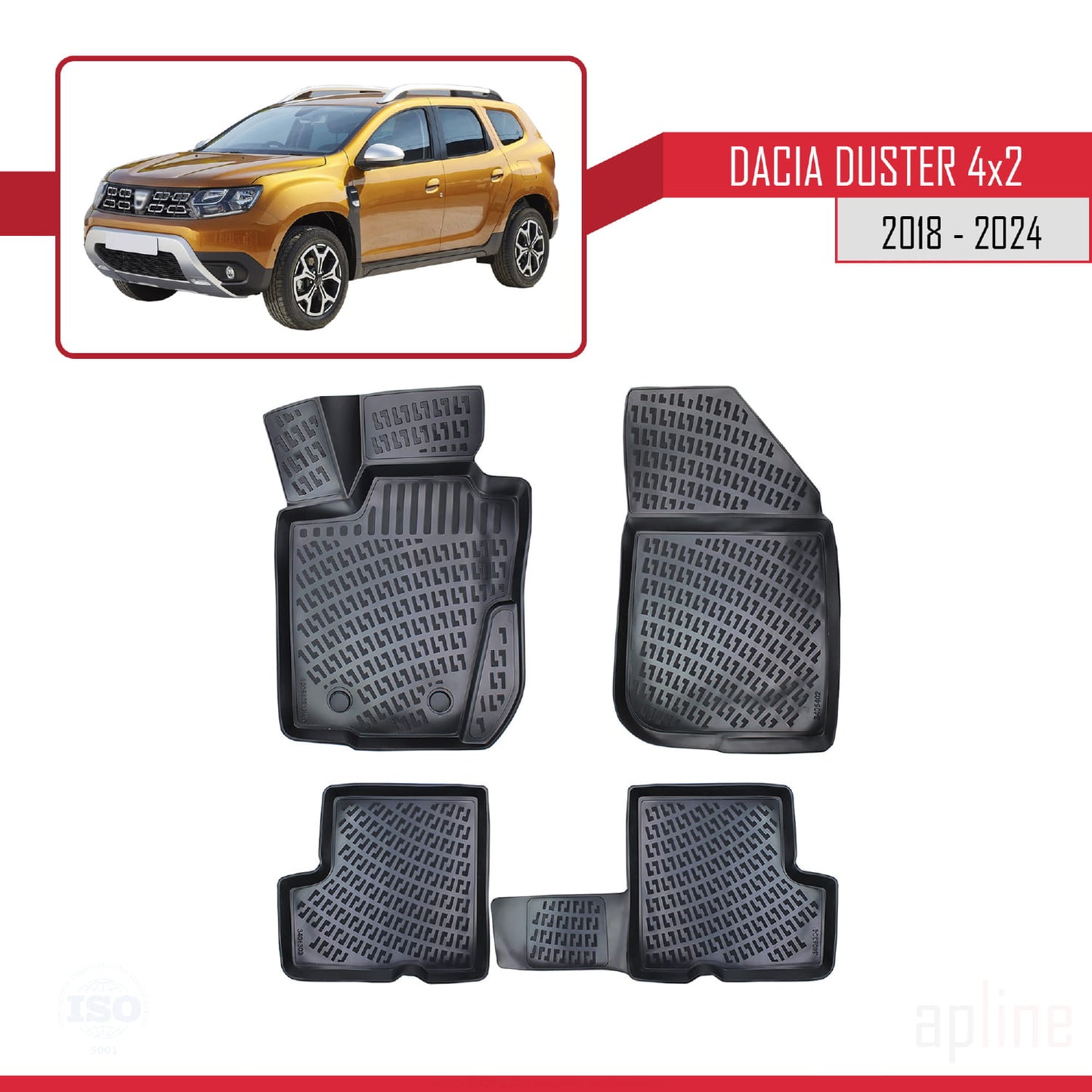 Compatible avec Dacia Duster 2 (HM) (4X2) 2018-2024 4D Tapis de Voiture Noir