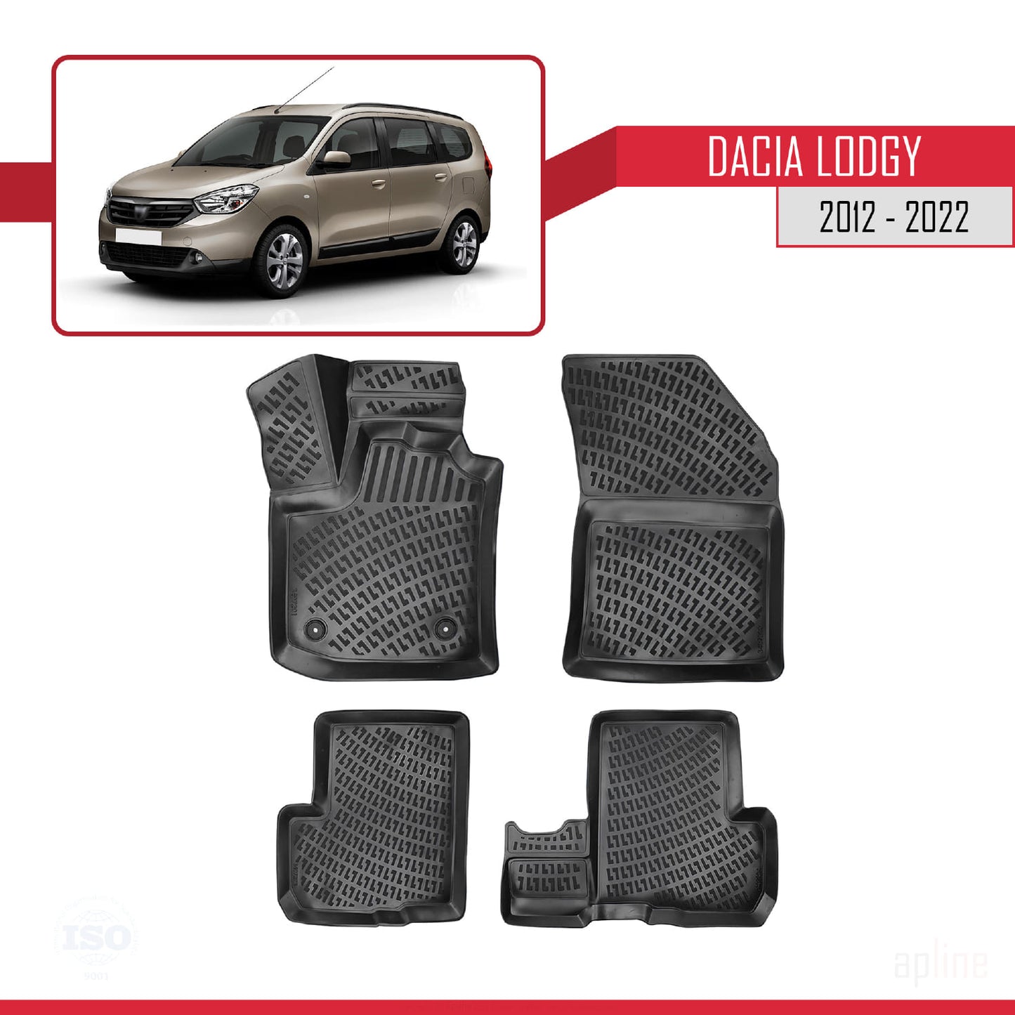 Compatible avec Dacia Lodgy (J92) 2012-2022-2024 4D Tapis de Voiture Noir