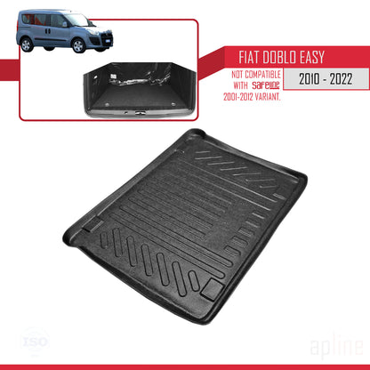 Compatible avec Fiat Doblo 2 Easy 2010-2022 Flexible Tapis de Coffre Plancher de Chargement Noir
