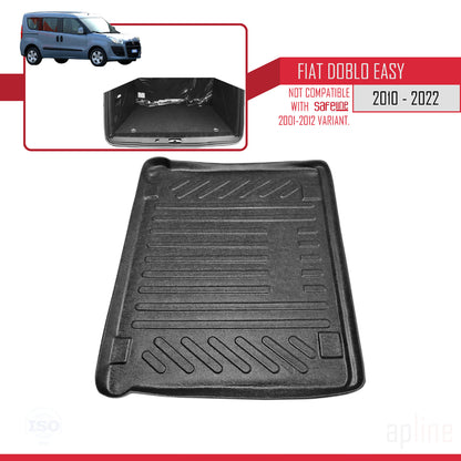 Compatible avec Fiat Doblo 2 Easy 2010-2022 Flexible Tapis de Coffre Plancher de Chargement Noir