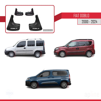 Compatible avec Fiat Doblo 2000-2024 Jeu de Bavettes Garde-boue Avant et Arrière de Voiture 4 Pcs Noir