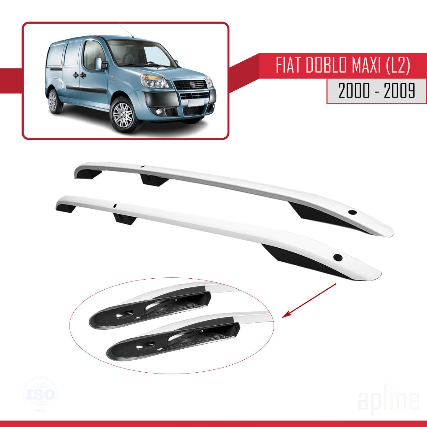Compatible avec Fiat Doblo Maxi 2000-2009 (Empattement Long L2/H1) Rails de Toit Porte-bagages sur le Toit Gris