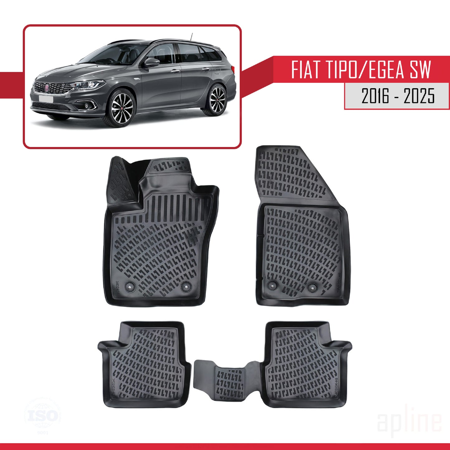 Compatible with Fiat Egea SW 2016-2025 4D Car mats Black