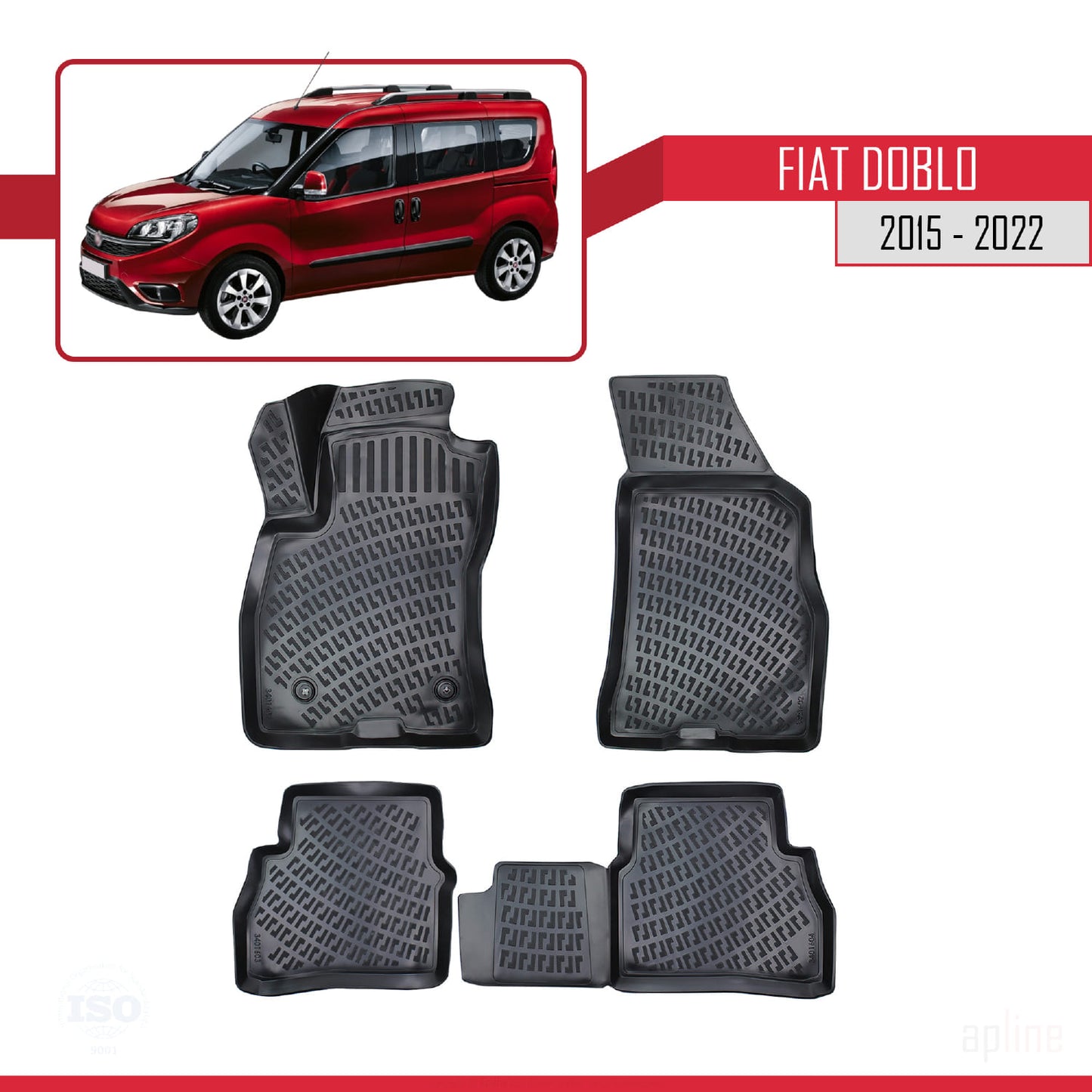 Compatible avec Fiat Doblo 2 2015-2022 4D Tapis de Voiture Noir