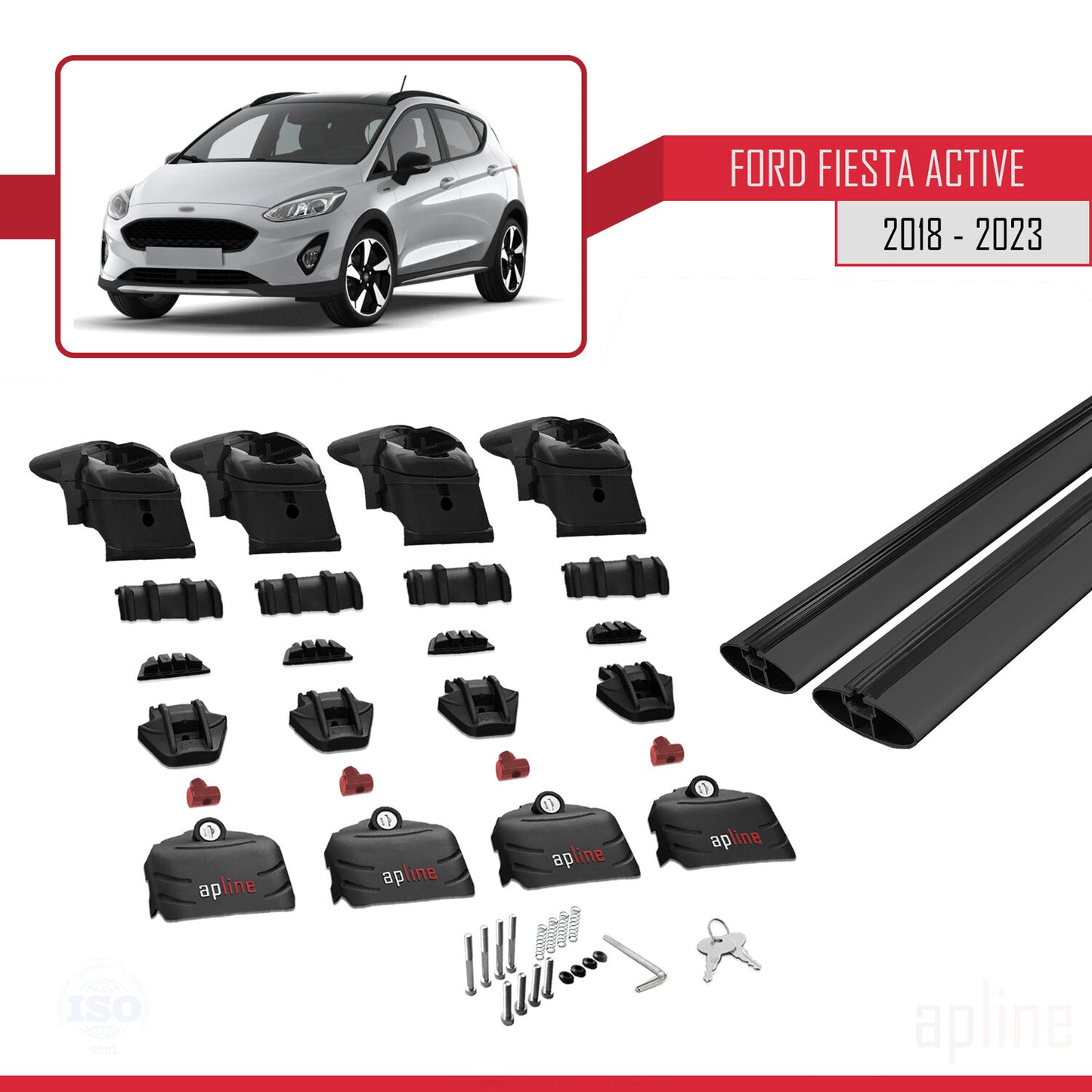 Compatible avec Ford Fiesta 7 Active 2018-2023 ACE-2 Barres de Toit Railing Porte-Bagages de Voiture Noir Aluminium 2 Barres