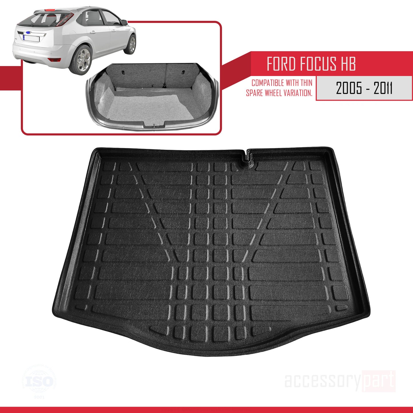 Tapis de Coffre pour Ford Focus 2 Hayon 2005-2011 NOIR