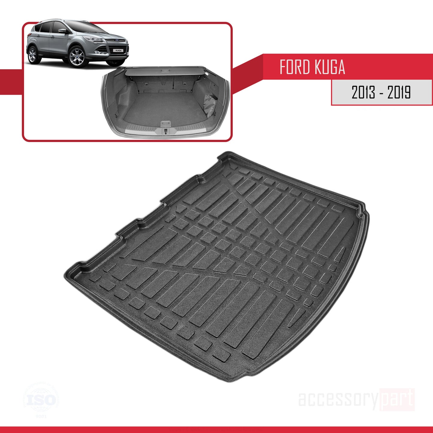 Compatible avec Ford Kuga 2 (C520) 2013-2019 Flexible Tapis de Coffre Plancher de Chargement Noir