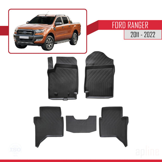 Compatible avec Ford Ranger (P375) 2011-2022 4D Tapis de Voiture Noir