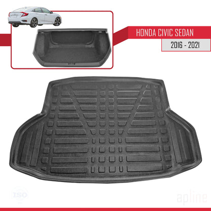 Compatible with Honda Civic 10 (FC) Sedan 2016-2021 Flexible Trunk Mats Cargo Liner Black