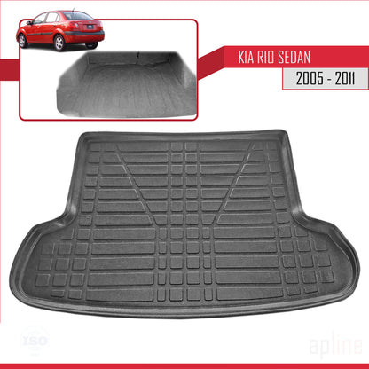 Compatible avec Kia Rio 2 (JB) Berline 2005-2011 Flexible Tapis de Coffre Plancher de Chargement Noir