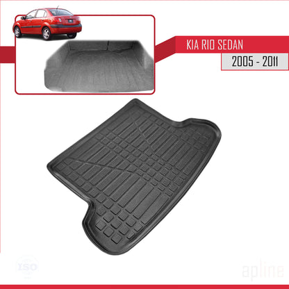 Compatible avec Kia Rio 2 (JB) Berline 2005-2011 Flexible Tapis de Coffre Plancher de Chargement Noir