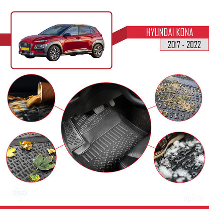 Compatible avec Hyundai Kona (OS) 2017-2022 4D Tapis de Voiture Noir