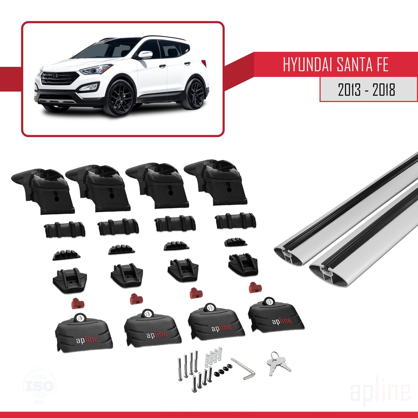 Compatible avec Hyundai Santa Fe 3 (DM) 2013-2018 ACE-2 Barres de Toit Railing Porte-Bagages de Voiture Gris Aluminium 2 Barres